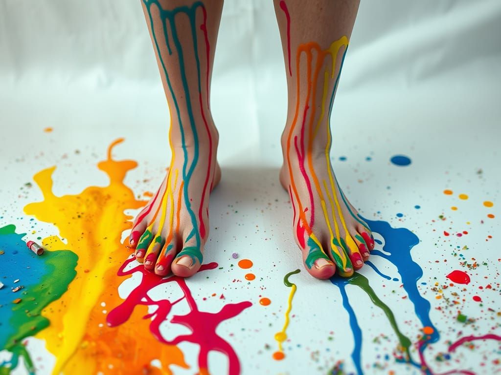 Rainbow Feet Create Canvas Masterpiece