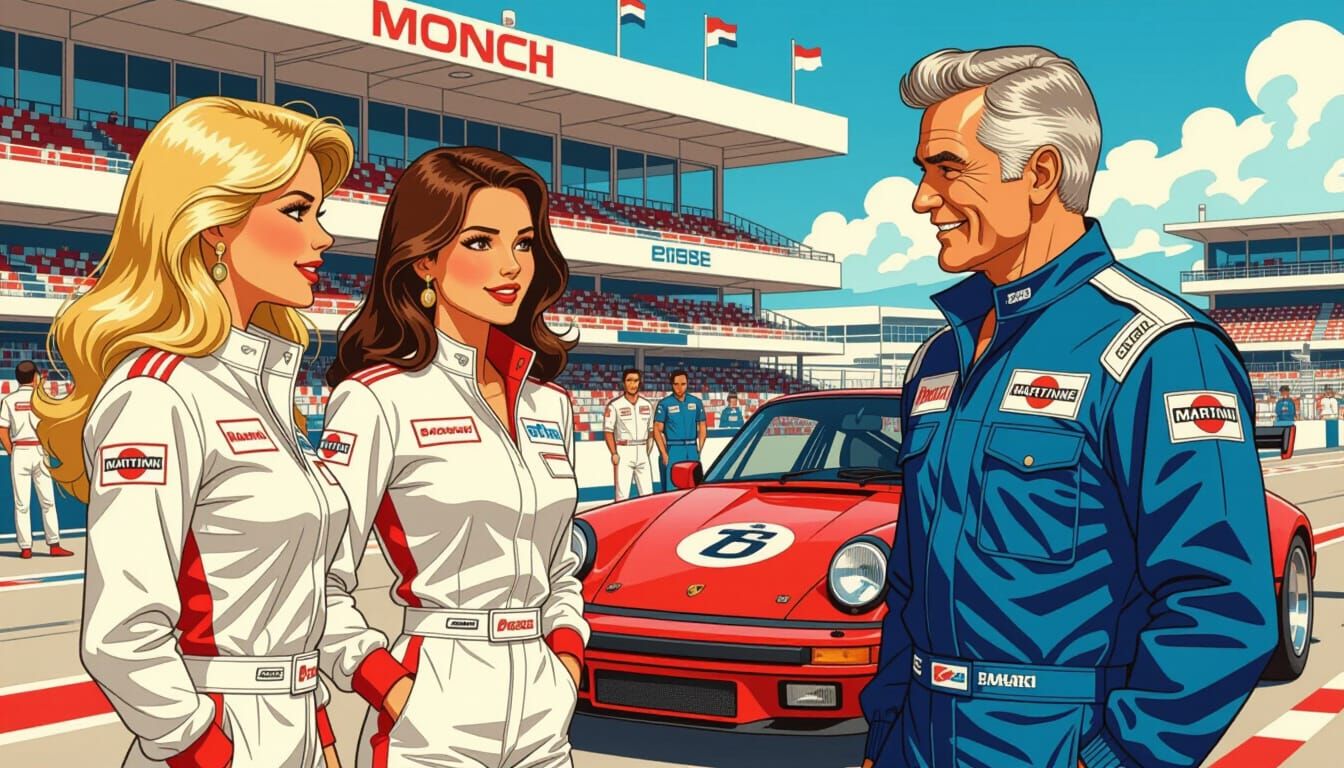 Retro Porsche Scene in Milo Manara Style
