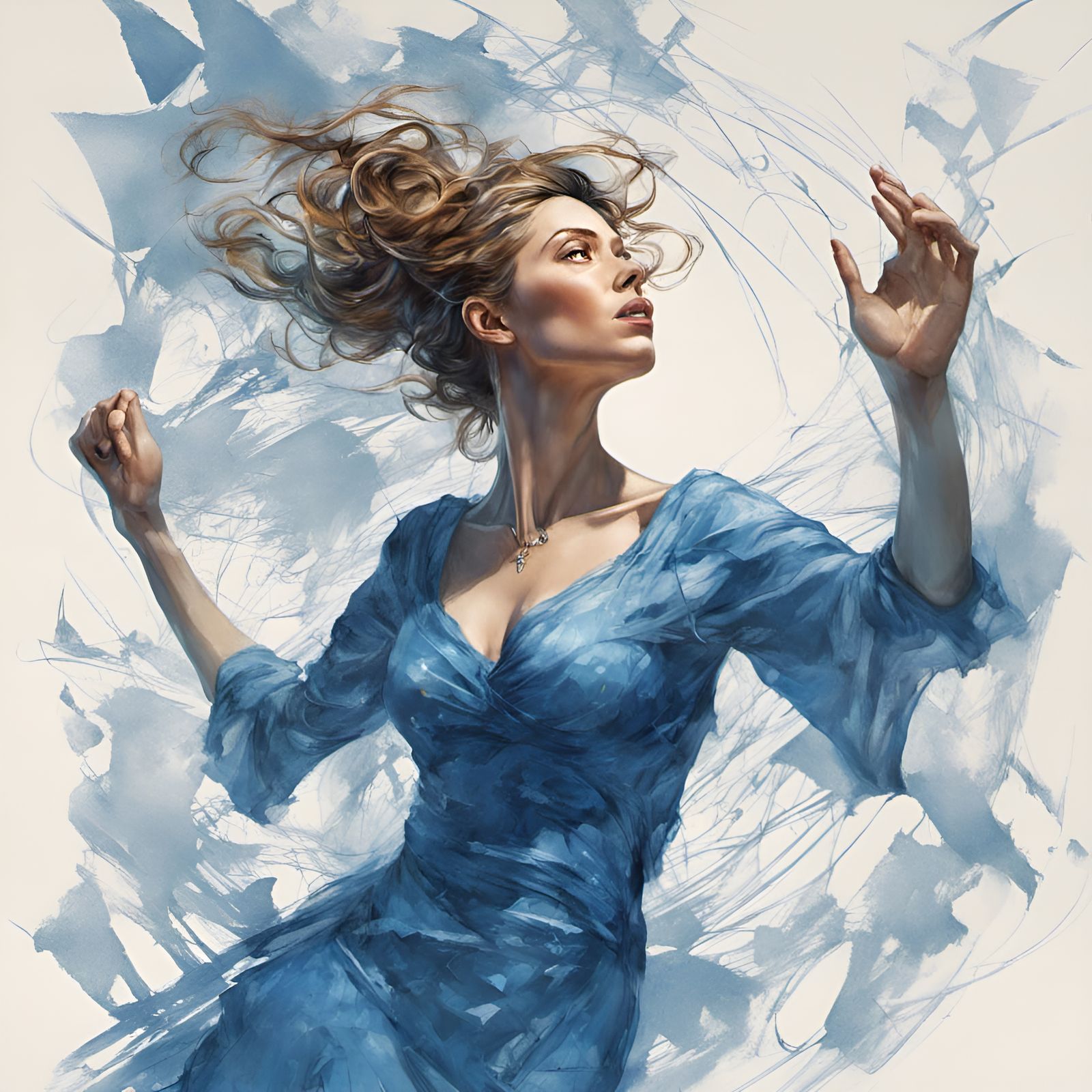 Stunning Woman in Blue Dress Digital Illustration