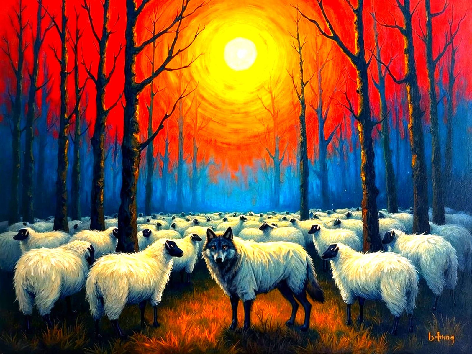 Wolf in Sheep's Clothing Among Vivid Forest Colors