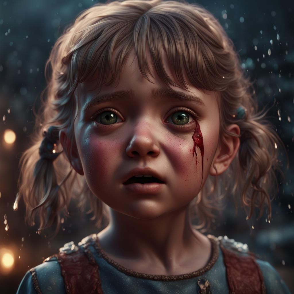 Crying Little Girl in Detailed Fantasy Art