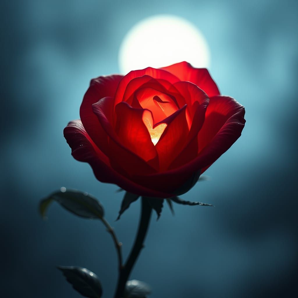Double Exposure Rose with Glowing Heart in Dreamy Light