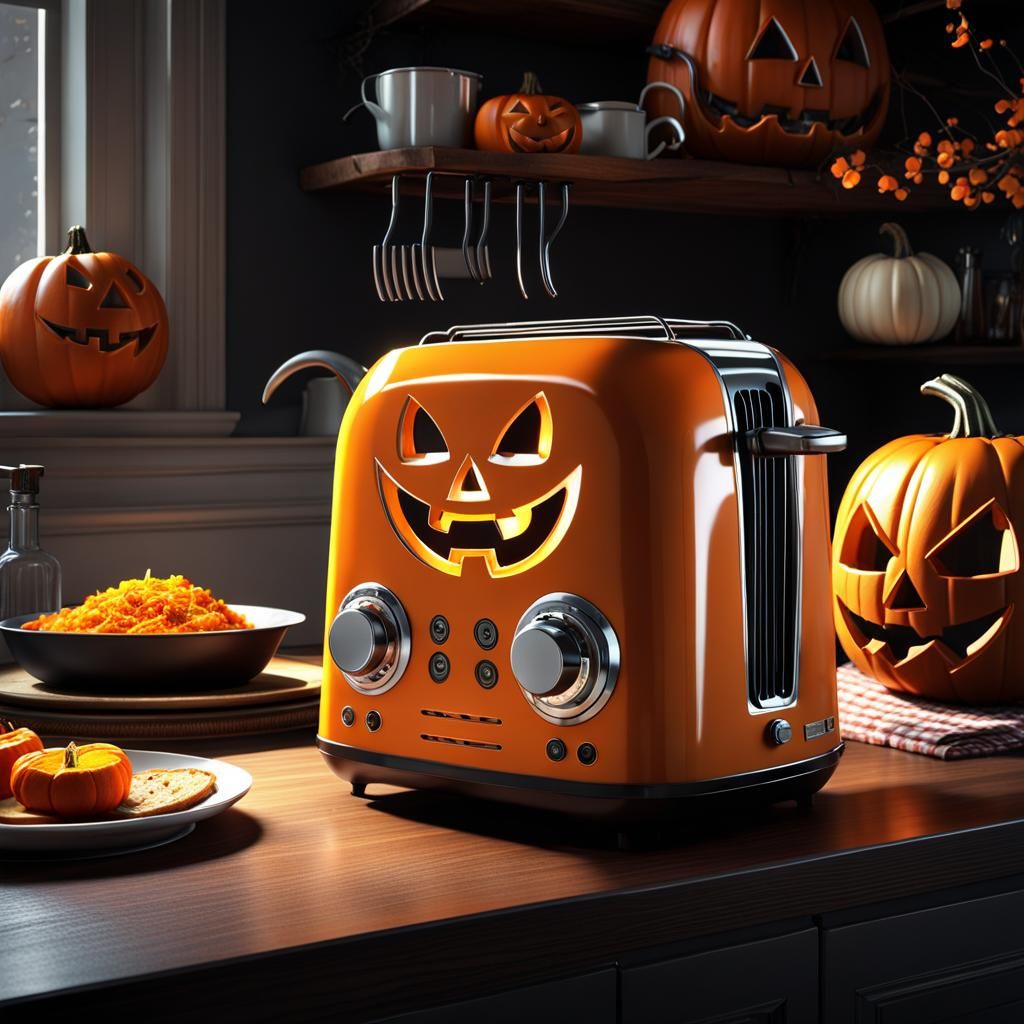 Halloween Jack-o'-Lantern Toaster in Spooky Kitchen