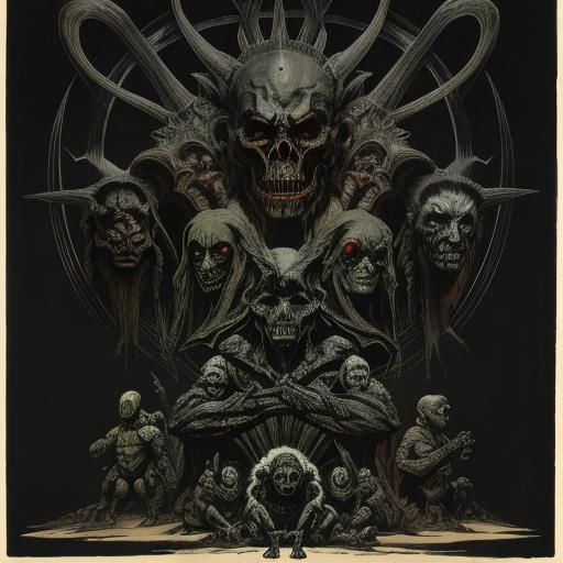 Grotesque Creatures Emerging from Darkness in Surreal Art