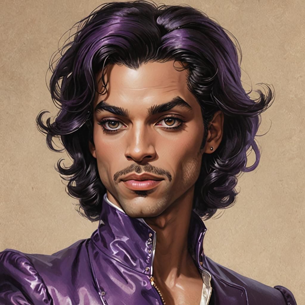 Hyperrealistic Prince Portrait in Purple Rain Style