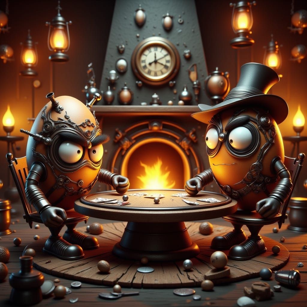 Steampunk Eggs Duel in Wild West Saloon