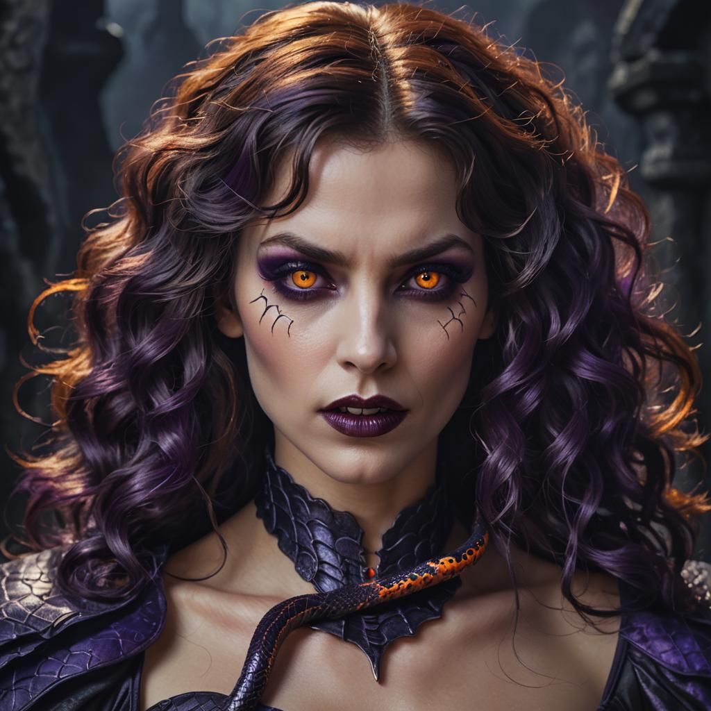 Beautiful Vampire with Snake Eyes, Detailed Fantasy Art