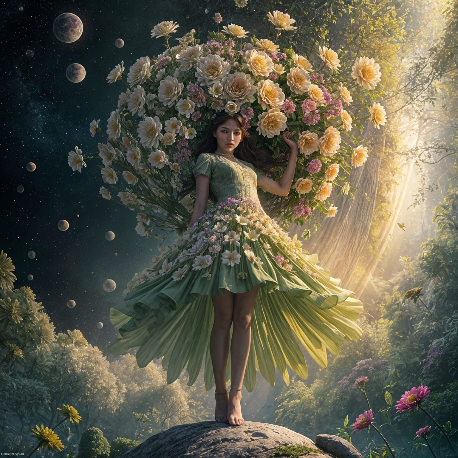 Girl in Flower Dress on Mysterious World