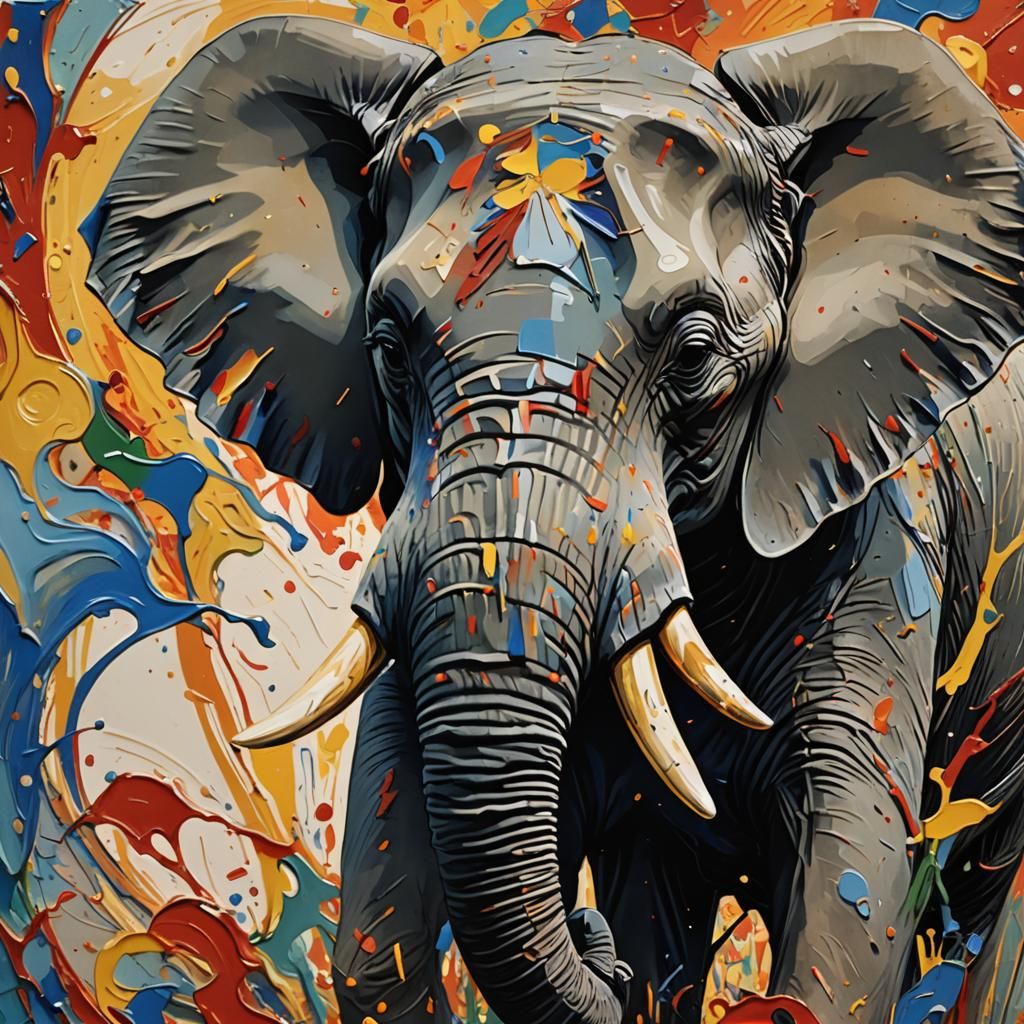 Elephant in Splash Art Style with Detailed Features