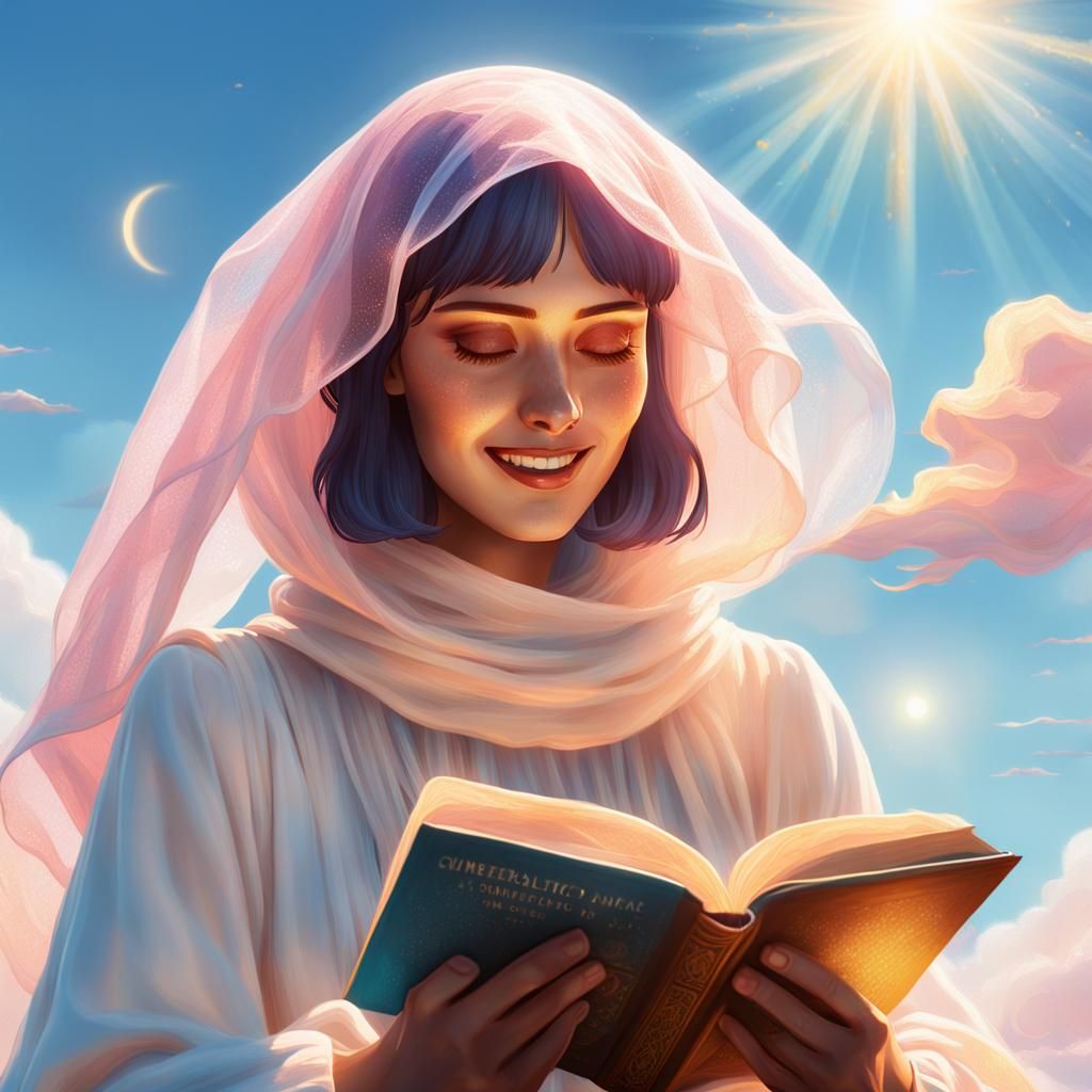 Surreal Anime Girl Reading on a Cloud
