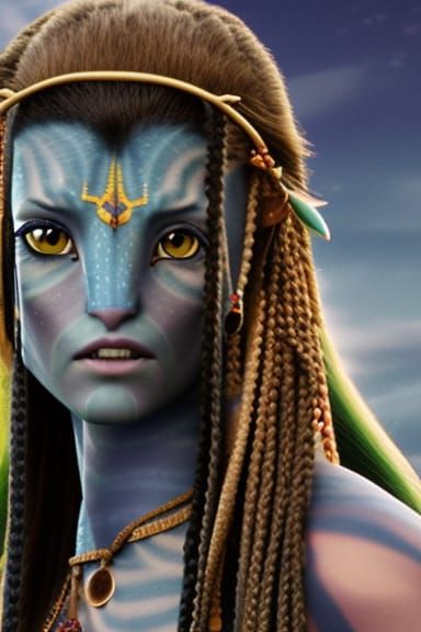 Avatar-Style Portrait of a Blue Girl