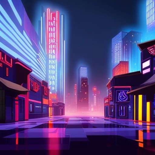 Futuristic Modular Cube Houses in Neon City