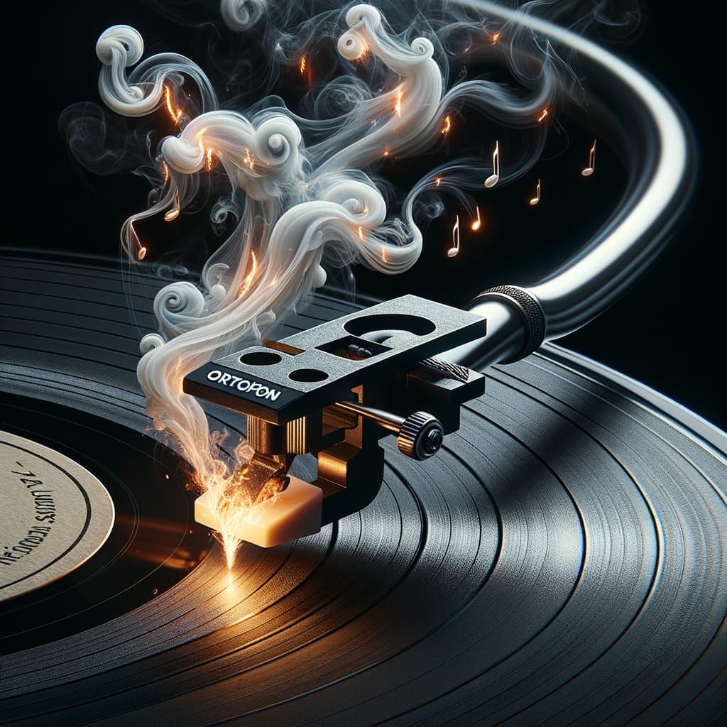 Macro View: Turntable Needle Ignites Musical Notes