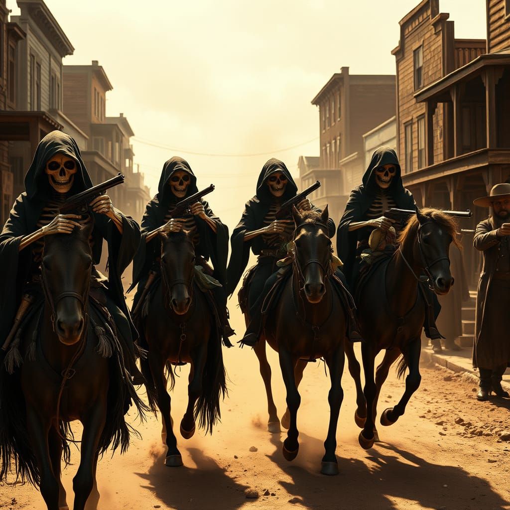 Skeletal Horsemen Descend Upon a Desolate Old West Town