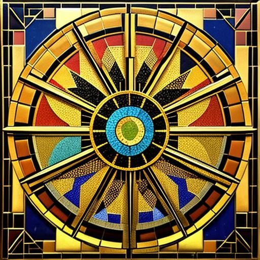 Art Deco Mosaic in Triadic Colors, Golden Hour