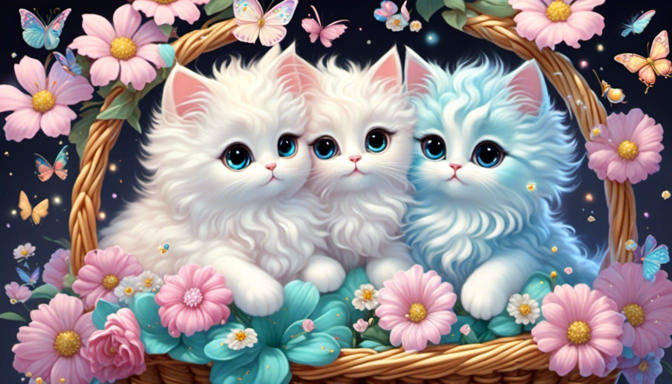 <lora:Cotton Candy:1.0> Cute fluffy Chibi Cats big eyes sitt...