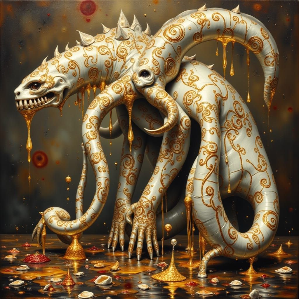 Abstract Digital Art with Delicate Monsters and Exquisite Fl...