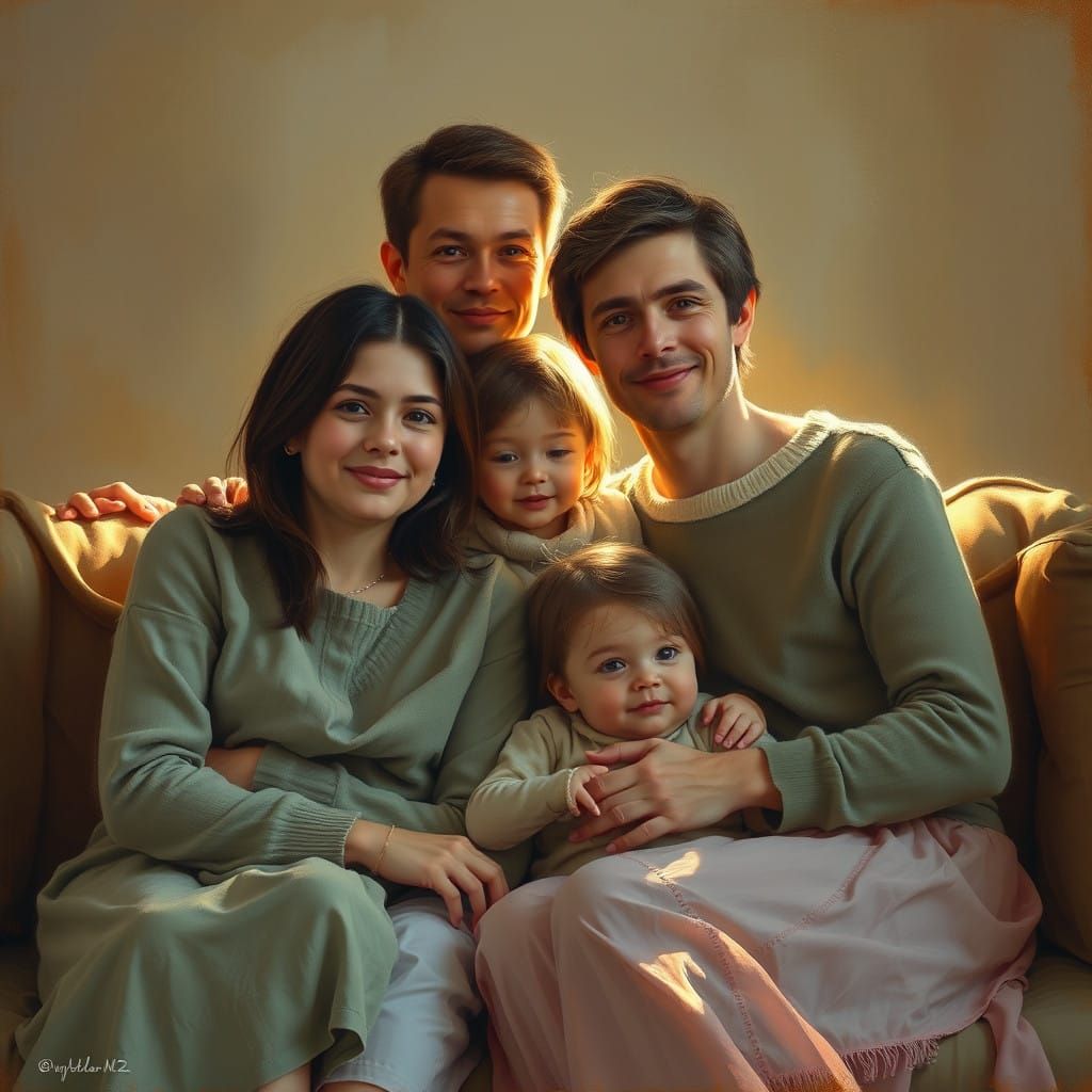 Cozy Family Portrait in Warm, Golden Light