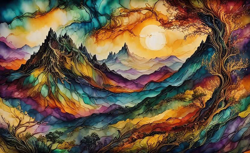 Surreal Landscape Portrait in Abstract Expressionism Style