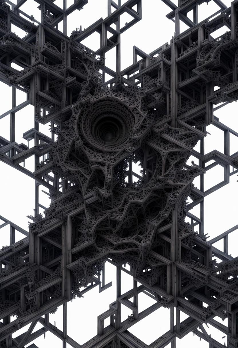 Dark Hypnotic Fractal in Industrial Geometric Style