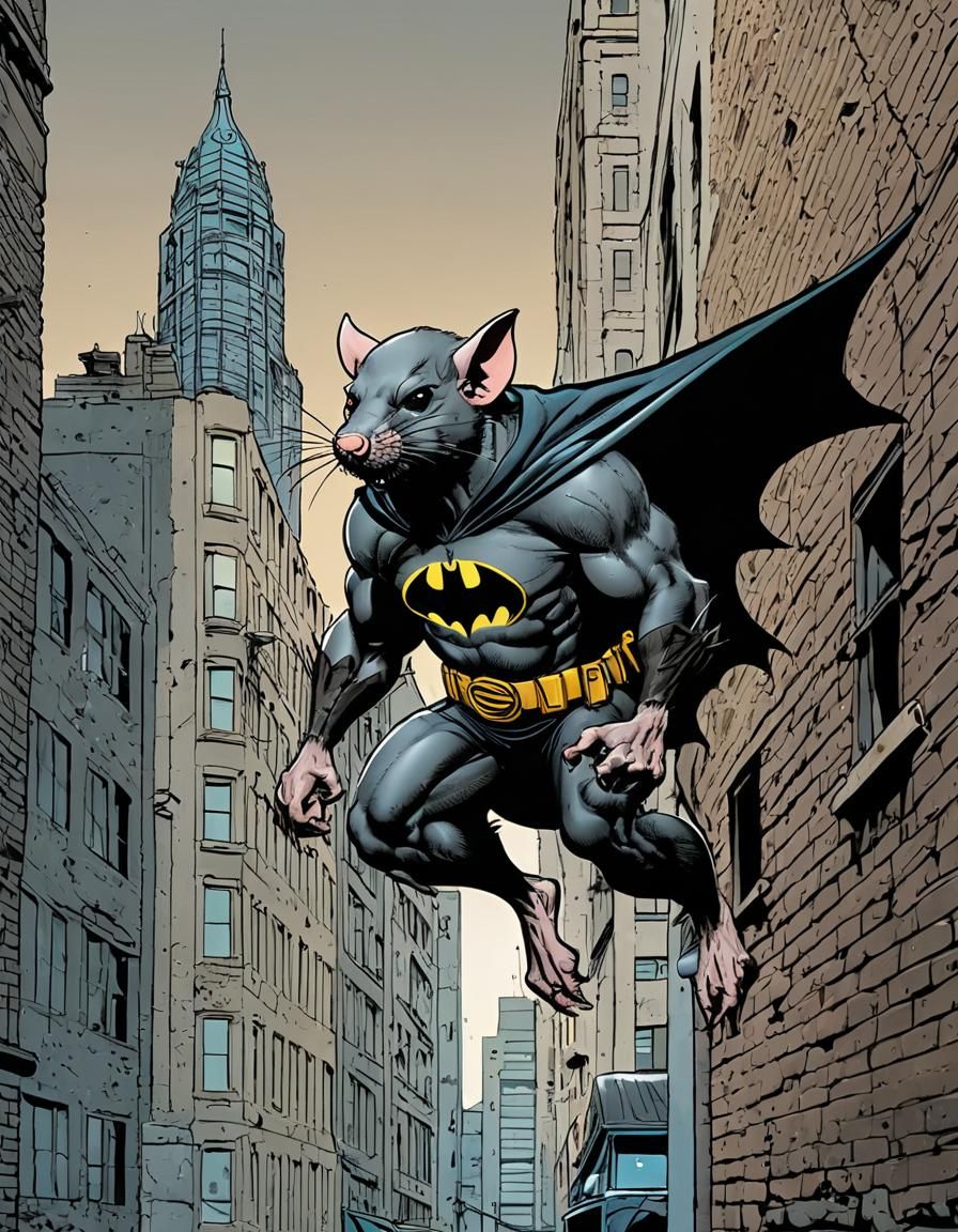 Rat Superhero Stalks City in Comic Book Style