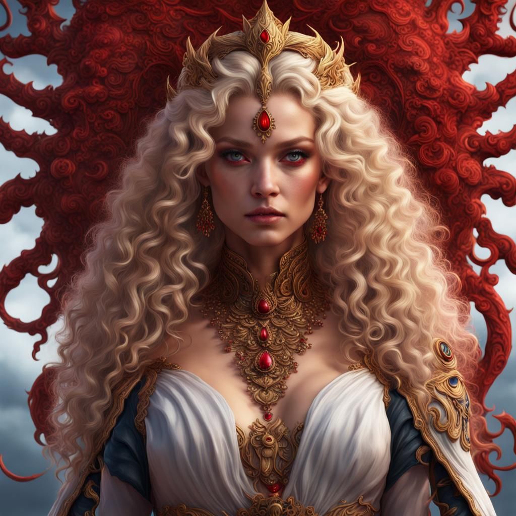 Goddess with Blonde Hair and Red Eyes