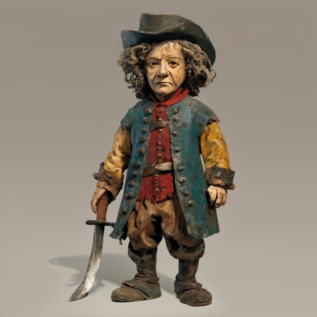 Wooden Character with Sword in Hyperrealistic Style