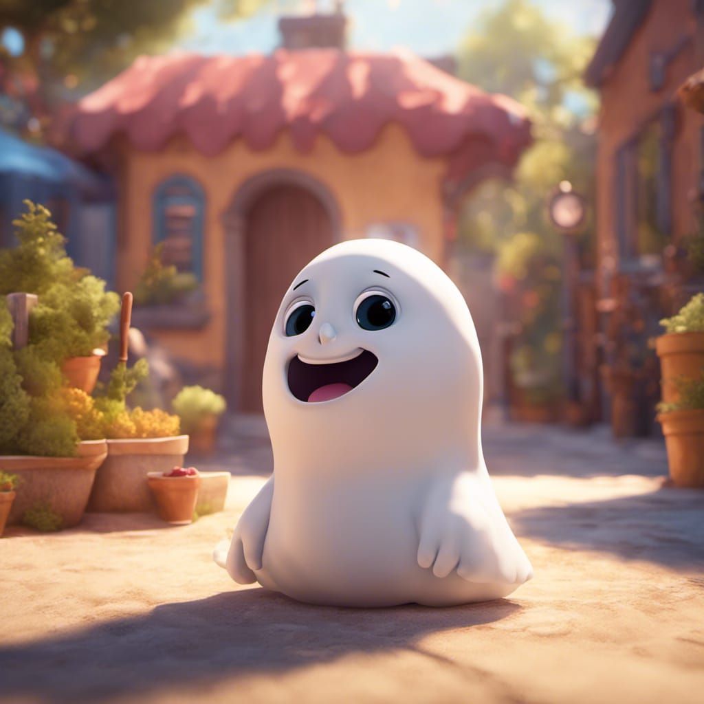 Adorable Ghost on Sunny Day: Pixar-Style 3D Art