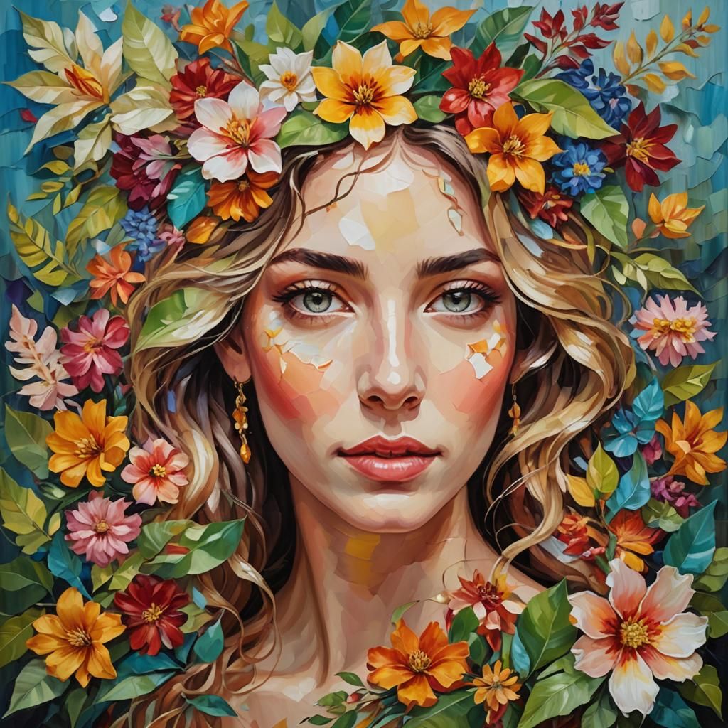 Floral Portrait of a Woman in Art Nouveau Style