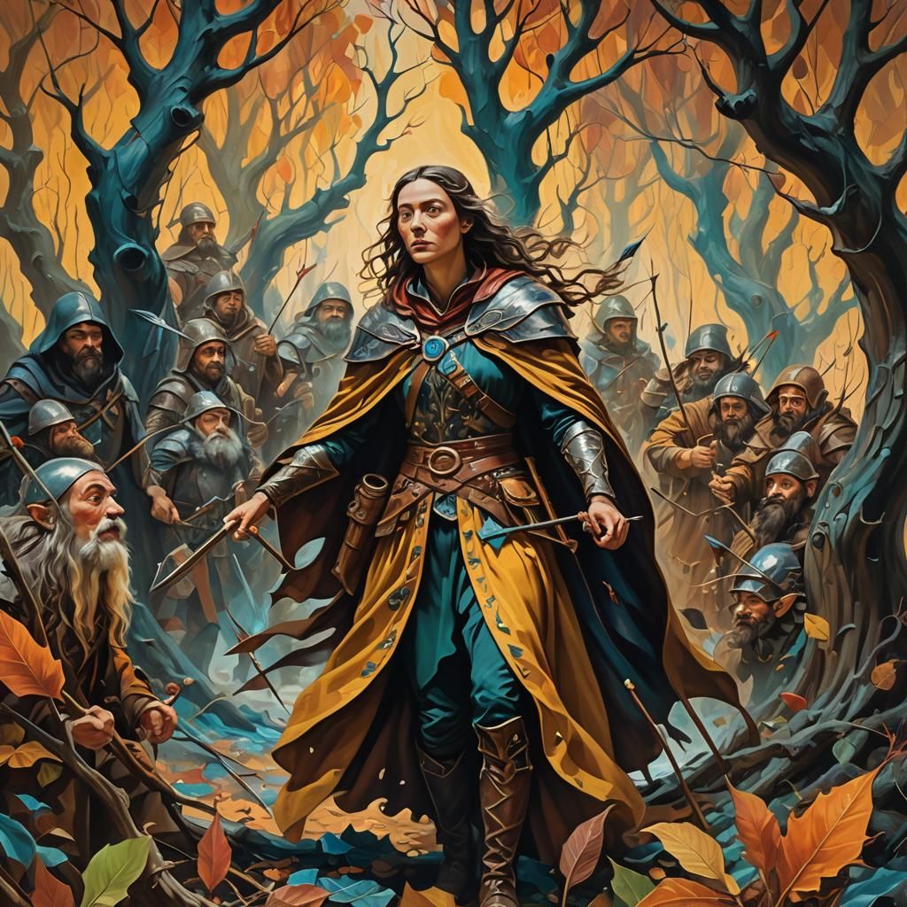 Elven Ranger Leads Dwarves in Surreal Hallucination Forest