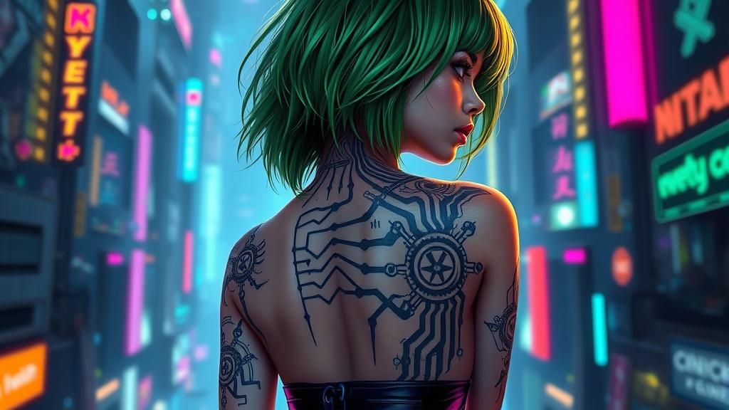 Cyberpunk Girl with Neogothic Cybersigil Tattoo