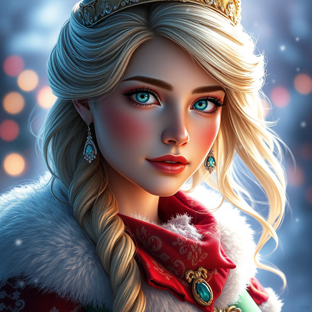 Princess Aurora in Christmas Attire: Hyperdetailed Portrait