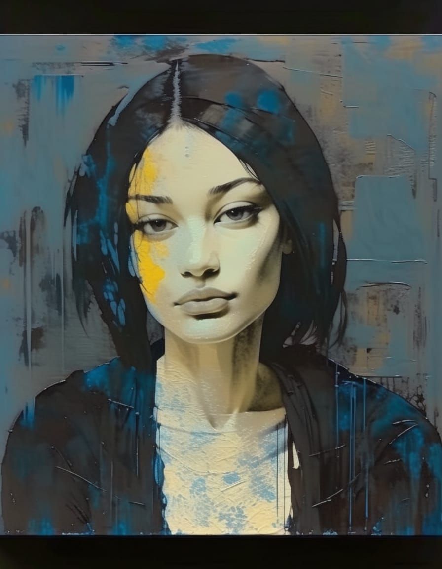 Elegant Goth Portrait in High Contrast Impasto Style