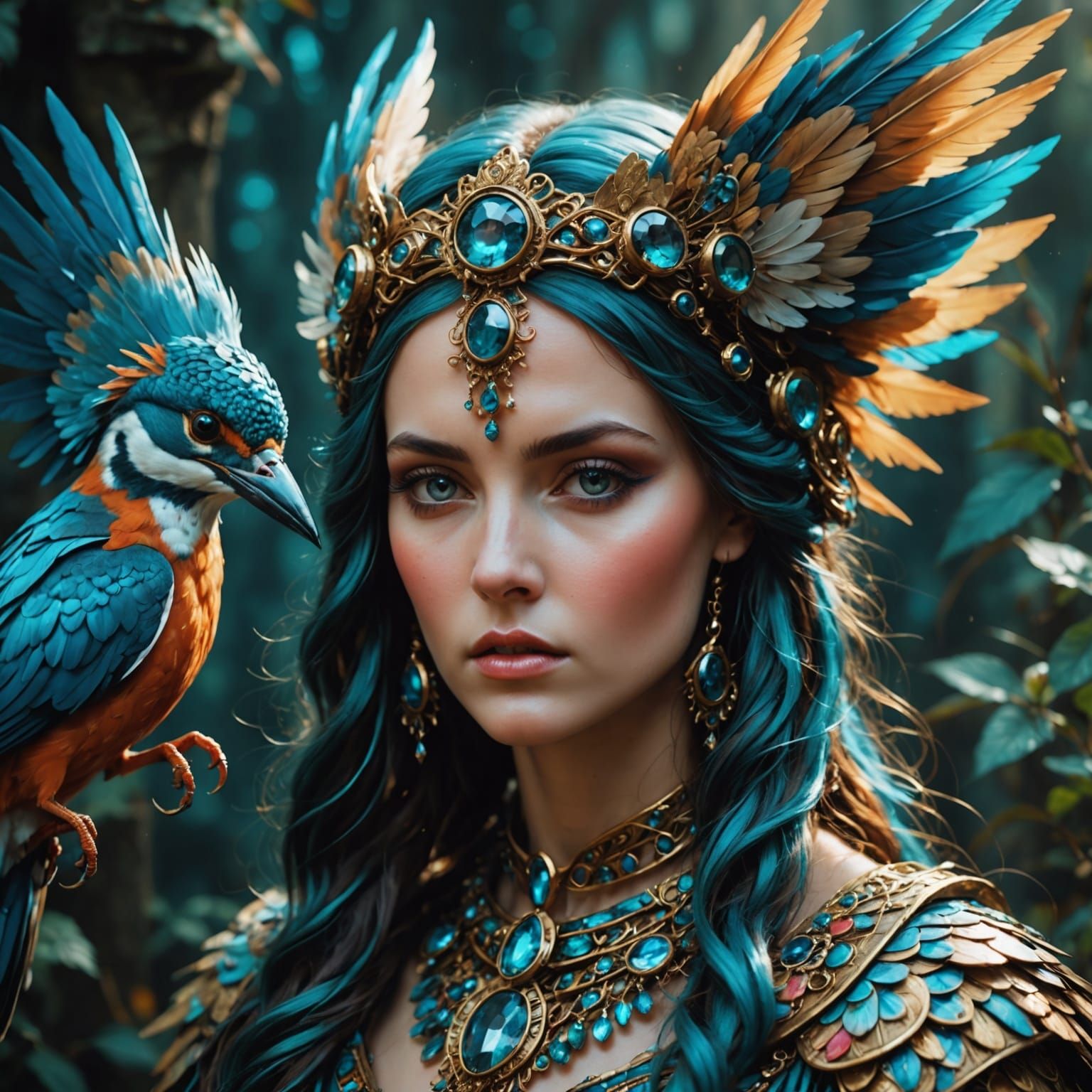 Alkonost Bird Woman in Slavic Folklore, Glitch Art