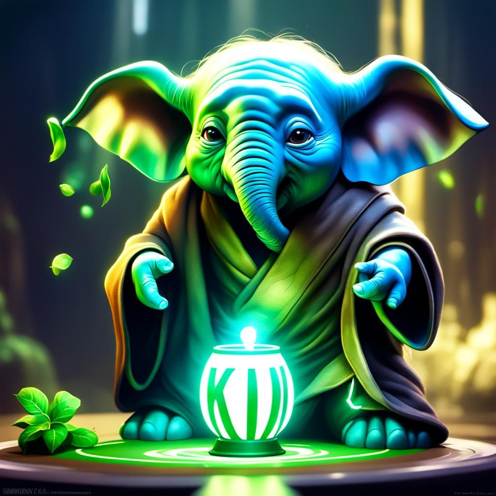 Elephant Yoda Playing Soccer in Digital Art Style