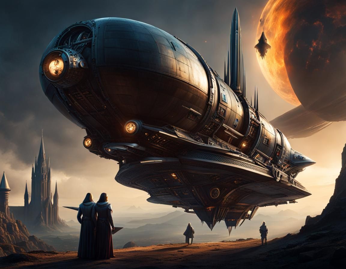 Gothic Steampunk Spaceship with Medieval Crew