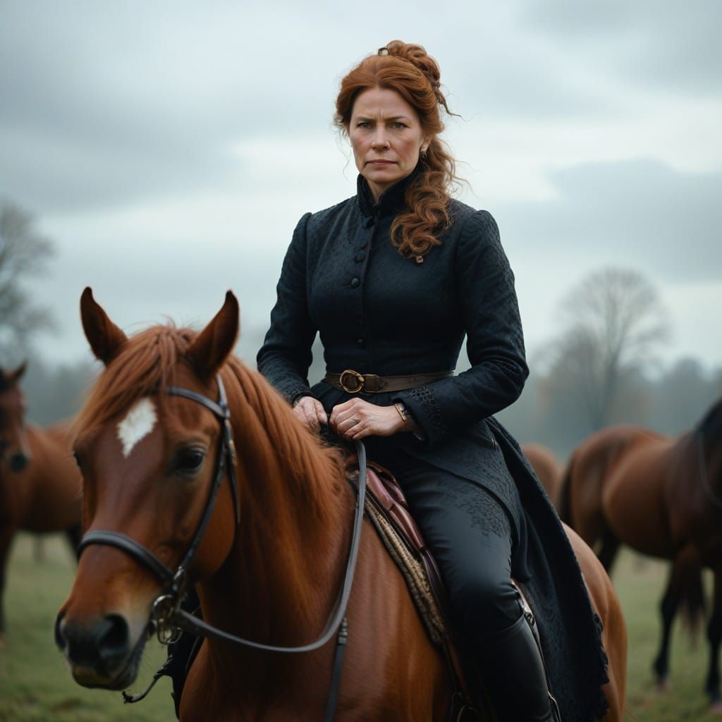 Elegant Aristocratic Lady Riding in Regal Posture