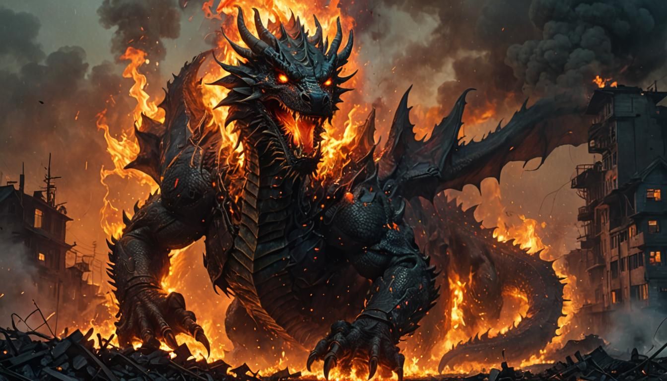 Colossal Dragon Unleashes Fiery Destruction