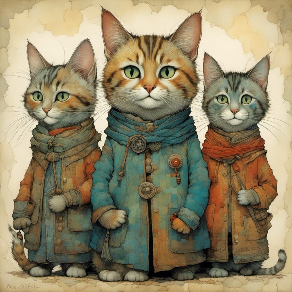 Colorful Cats in Abstract Vintage Style