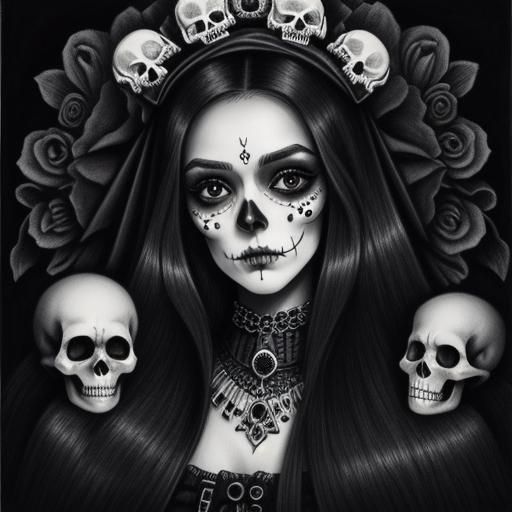 Day of the Dead Woman and Skulls Cartoon