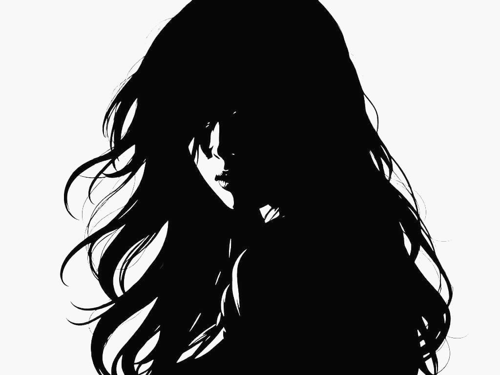 Dramatic Black and White Silhouette of a Woman in Comic Styl...