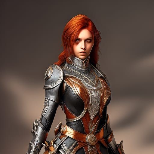 Fiery Redhead with Sword: Fantasy Art Portrait