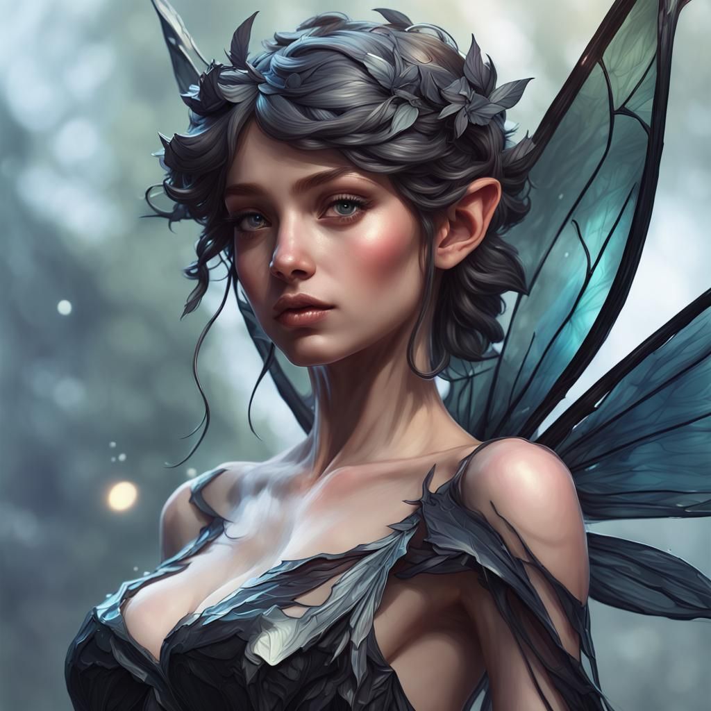 Obsidian Fairy Portrait in Hyperdetailed Style