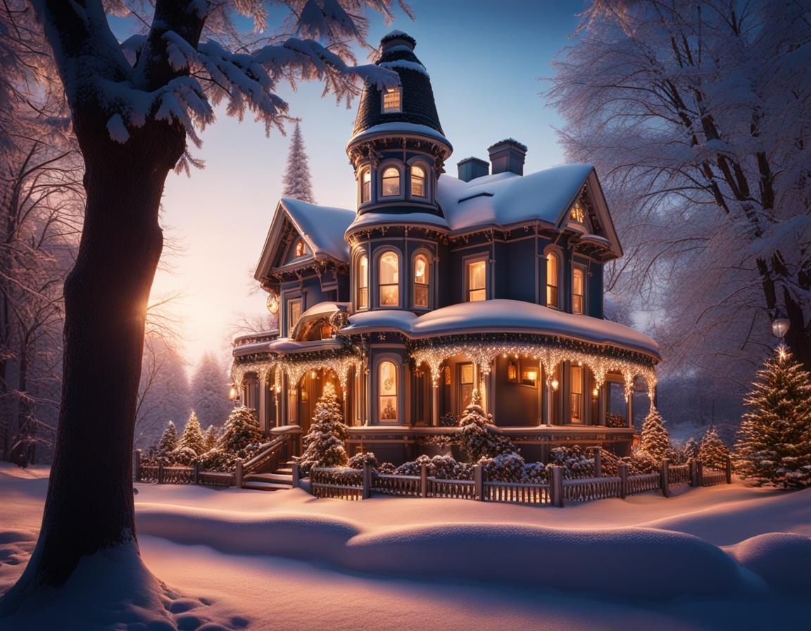 Victorian Christmas House in Winter Wonderland