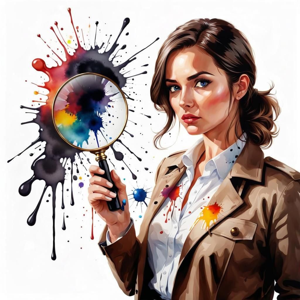 Realistic Detective with Magnifying Glass in Watercolor Styl...