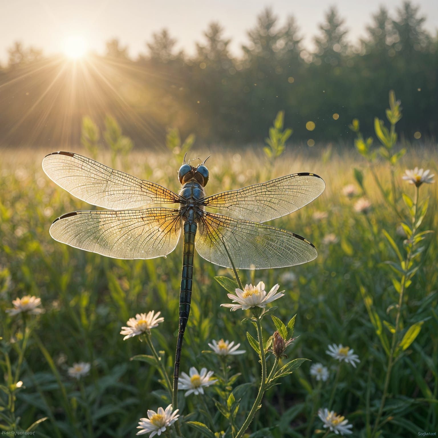 Golden Hour Dragonfly in Serene Nature