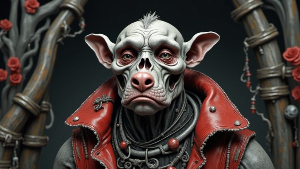 Giant Portrait with Bored Expression in Art Nouveau Style