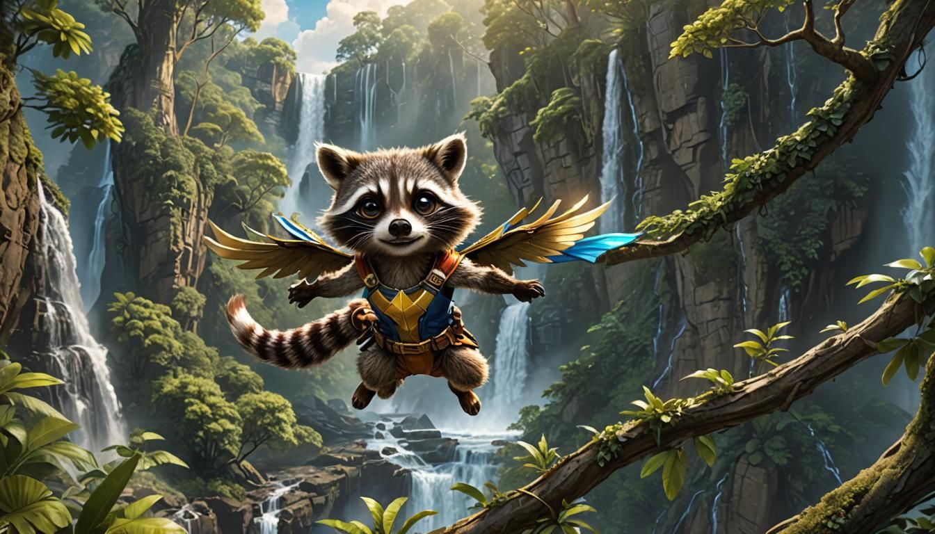 Girl Rescued by Raccoon Superhero in Rainforest