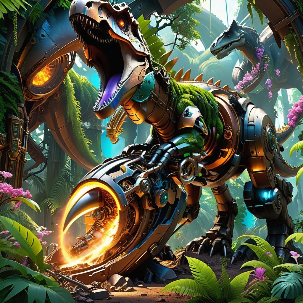 Dinosaur Crushes Time Machine: Sci-Fi Concept Art