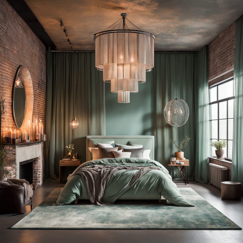 Elegant Industrialist Chic Lady's Bedroom
